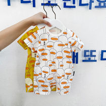 Newborn jumpsuit short sleeve climbing suit Korean summer clothes for men and women babies 0-6 months baby Summer thin clothes