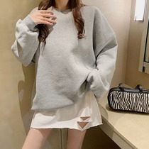 Lazy wind chic loose mid-length sweatshirt womens autumn 2021 New Korean version slim Joker long sleeve jacket