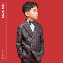 Magmu childrens suit suit Boy handsome British flower girl Catwalk Plaid dress suit Summer three-piece suit