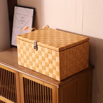 Lockable storage box Large covered rattan storage box Student dormitory snack basket Book finishing Underwear storage box