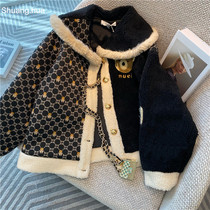 (Original) Lamb Wool Spliced Coat Women's Spring and Autumn 2022 New Fashion American Short Academic Style Coat