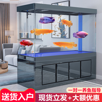 Fish tank large living room screen aquarium ultra-white glass tank goldfish tank free of water bottom filter high-end dragon fish tank