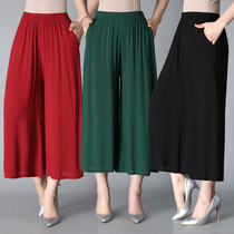 Mom wide-leg pants summer thin middle-aged and elderly three-point pants female loose mom pants skirt summer plus hypertrophic pants