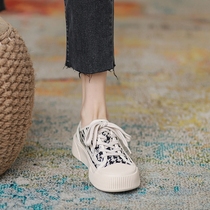 California sweetheart ~ new houndstooth canvas shoes all-match thick-soled platform shoes color matching lace-up biscuit shoes