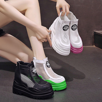 White Martin Boots Summer Thin woman 2022 New 8cm inner heightening net boot thick bottom hollowed-out boots short boots