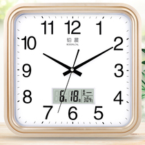 Square electronic wall clock living room silent clock home personality creative fashion art calendar quartz clock hanging wall