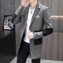 Long windbreaker men spring and autumn 2021 new color pattern casual jacket Korean trend slim Ruffian handsome suit