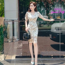 Summer womens clothing 2021 new chiffon floral dress goddess fan sexy temperament slim thin hip skirt