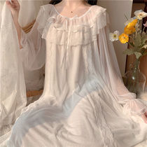 2021 Spring and Summer Korean womens new very fairy bow lace lace fairy wind long sleeve dress pajamas
