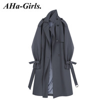 Small windbreaker womens long Korean version of new autumn BF wind loose knee long handsome casual coat tide