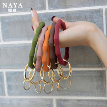 NAYA bamboo section silicone bracelet key ring girls 2021 exaggerated solid color wrist keychain anti-loss key chain