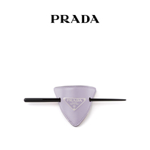 Prada womens triangle logo leather hairclip headgear