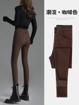 Coffee jeans women autumn 2021 New elastic waist pants high waist elastic thin pencil pants