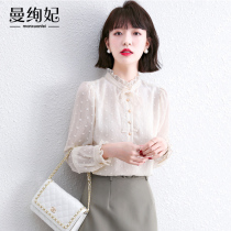 European European station early autumn womens chiffon bottoming shirt 2021 New shirt spring and autumn beautiful foreign style jacket