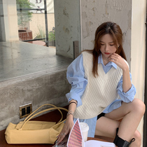 Solid color knitted vest vest womens spring and autumn new all-match age-reducing loose waistcoat top wool bottoming shirt