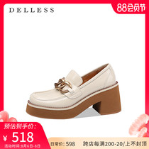 2021 autumn new British style small leather shoes womens summer muffin thick-soled loafers one-pedal thick-heeled high-heeled single shoes