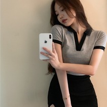 Hot girl Wind sports polo shirt with short sleeve t-shirt female summer 2022 new high waist short for body blouses
