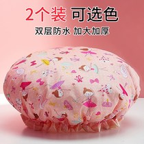 Double layer shower cap waterproof shower cap female cute thickened bath riser Childrens girl bath head cover hair cover hat