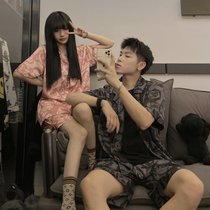 2021 new Korean couple pajamas womens summer thin ice silk short-sleeved mens simulation silk home clothes women