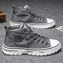 European Station Ice Silk Mens Shoes Summer Breathable 2021 High Korean Canvas Shoes Joker Casual Shoes Martin Boots trendy shoes