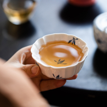 Pure hand-painted butterfly orchid tea cup large Master Cup Single Cup household kung fu tea set ceramic flower mouth Tea Cup