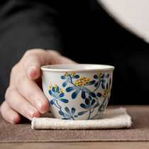 Pure hand-painted silver Master Cup ceramic Kung Fu Tea Cup personal special tea cup underglaze color large single Cup