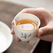 Hand-painted orchid tea cup ceramic kung fu tea set Master Cup single cup white porcelain household Tea Cup under glaze tea cup