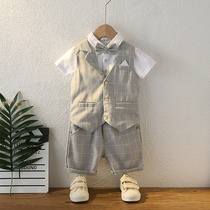 Boys suit one year old dress Xia Yinglun handsome lattice small host baby suit childrens catwalk performance suit