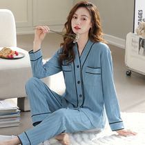 Sleepwear ladies spring autumn and autumn winter pure cotton long sleeves Home clothes All cotton Advanced senses can be worn outside the big code suit