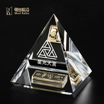 Trophy pyramid embedded Year of the Ox commemorative coin custom Wuyishan Taishan Zodiac heart-shaped Panda crystal souvenir