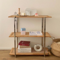 Nordic rattan solid wood storage rack kitchen storage rack flower shelf home stay metal multi-layer floor rack