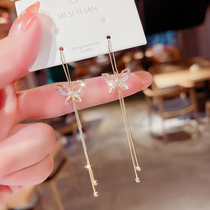 South Korea Summer Unique Design Sensation Butterfly Flow Suear Temperament Net Red Super Fairy 100 Hitch Earrings Long Earrings Woman