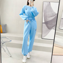 Autumn suit womens sports and leisure 2021 new temperament net red fashion Western style sweater pants two-piece set tide brand