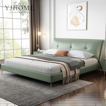 Nordic luxury master bedroom ins Wind head layer cowhide Napa leather leather art bed Italian minimalist simple bed Modern