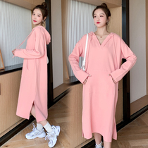Pregnant women autumn dress sweet age tide mother fashion loose size out small man over the knee dress