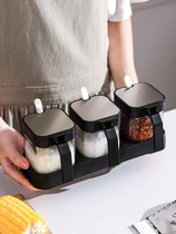 Nordic seasoning tank three-piece solid color seasoning tank glass salt tank combination household kitchen storage bottle taste jar