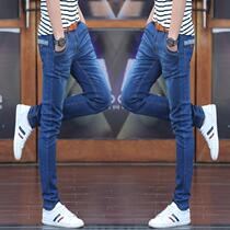 Autumn new mens jeans mens small pants Korean edition stretch slim black pants mens trousers trend wild