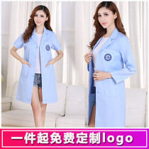 Korean version of the beauty suit Blue winter female long-sleeved male physician short-sleeved white coat embroidery division skin management work clothes