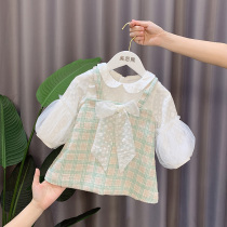 Girls  Autumn dresses Autumn long-sleeved childrens 1 year old 2 dresses Baby early autumn female baby princess skirt