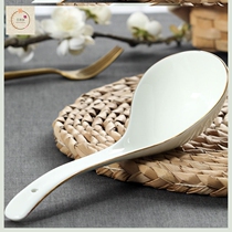 Ceramic soup spoon Large Korean household large soup spoon Long handle spoon spoon Ceramic gold spoon Tangshan bone