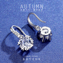 18k platinum earrings earring 50 ear hook 1 karat Mozambique diamond earrings female er kou screw snowflake earrings