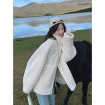 Korean lamb wool coat women ins fall winter 2021 new Joker loose small fragrant wind polar fleece cotton padded