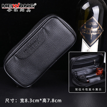 Hewang smoking set pipe bag leather carrying case black sandalwood stone tobacco bag double pipe bag pipe accessories