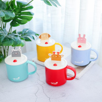 Bug mobile phone holder ceramic cup colored glaze with lid spoon creative cartoon water cup office mug