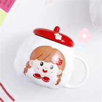 Creative boys and girls ceramic mug with lid spoon water Cup trend couple men and women household milk coffee cup