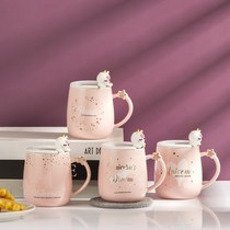Japanese pink cartoon large capacity unicorn mug cute girl Cup with lid Spoon gift ceramic cup