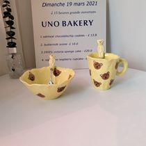 Cute Ceramic Bowl Hand Pinch Irregular Tulip Small Bear Eating Bowl Teen Heart Breakfast Bowl glazed Painted Bowl