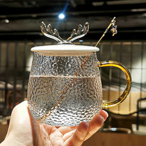 Net red breakfast cup oatmeal Cup ladies exquisite coffee cup high-value straw glass mug with handle lid spoon
