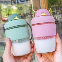 Korean Version Cartoon Minimalist Straw Cup Creative Personality Little Horn Glass Cup Cute Young Girl Hearts Heat Insulation Lovers Water Glasses