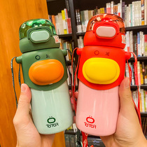 316 stainless steel Childrens direct drinking thermos cup Primary School students dual-purpose water cup with straws cartoon anti-drop portable cup